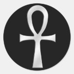 Ankh Silver Round Stickers