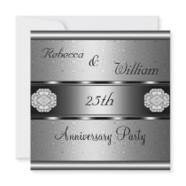 Anniversary 25th Elegant Roll Silver Party Personalised Invitations