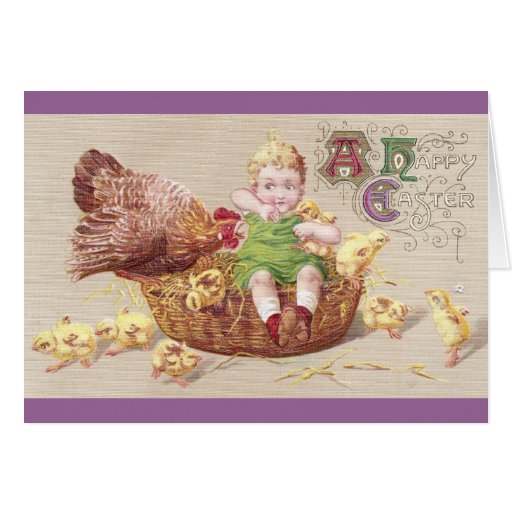 Annoyed Hen & Naughty Child Vintage Easter Card