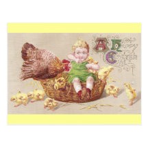 Annoyed Hen & Naughty Child Vintage Easter Card Post Card