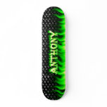 Anthony skateboard green fire and flames design.