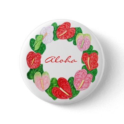 Anthurium Wreath Aloha Pinback Buttons by joeyartist