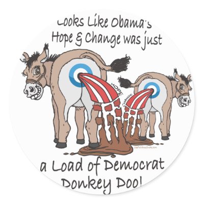 Anti Obama Donkey Doo Shirt Mug Button Round Sticker by YesPoliticsSuck