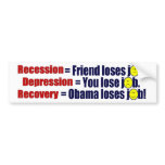 Anti Obama Recession, Depression, Recovery bumper stickers