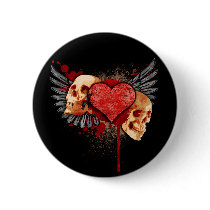 Anti-Valentine Skulls with Wings Button