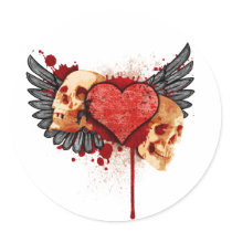 Anti-Valentine Skulls with Wings Sticker