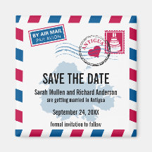 Antigua Air Mail Wedding Save the Date Magnets