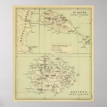 Antigua Lithographed Map Print