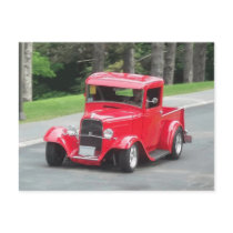 antiqu red pickup from car show postcards