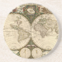 Antique 1660 World Map by Frederick de Wit Drink Coaster