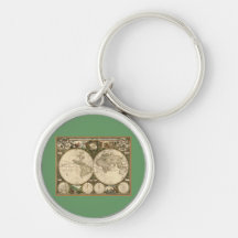 Antique 1660 World Map by Frederick de Wit Keychain