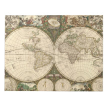 Antique 1660 World Map by Frederick de Wit Memo Notepads