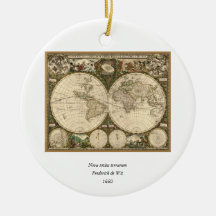 Antique 1660 World Map by Frederick de Wit Christmas Ornaments