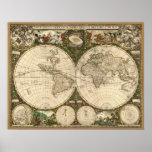Antique 1660 World Map by Frederick de Wit