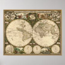 Antique 1660 World Map by Frederick de Wit Posters