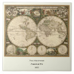 Antique 1660 World Map by Frederick de Wit Ceramic Tiles