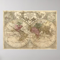 Antique 1690 World Map by Guillaume de L'Isle Posters