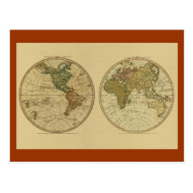 Antique 1786 World Map by William Faden Post Cards