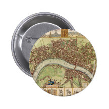 Antique 17th Century Map of London W. Hollar Pinback Buttons