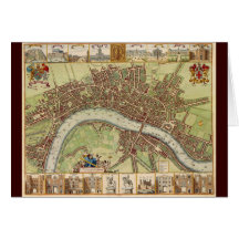 Antique 17th Century Map of London W. Hollar Card