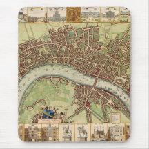 Antique 17th Century Map of London W. Hollar Mouse Pads