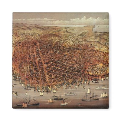 Antique Aerial Map City San Francisco, California Refrigerator Magnets by YesterdayCafe