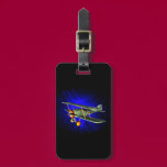 Antique airplane on blue luggage tags