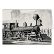 Antique American Locomotive Steam Engine Greeting Card