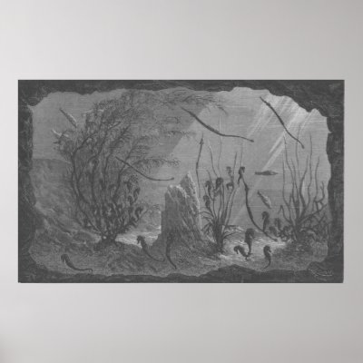 Antique aquarium print seahorses fishes by fanfreluche
