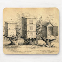 Antique Beekeeping Beehives Print Mousepads