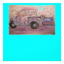 antique blue patina truck custom invites