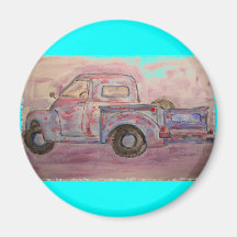 antique blue patina truck fridge magnet