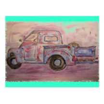 antique blue patina truck post cards