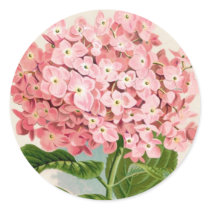 Antique Botanical Romantic Pink Hydrangea Round Stickers