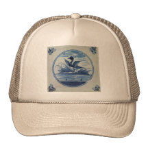 Antique Delft Blue Tile - Duck in the Water Hats