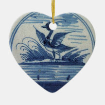 Antique Delft Blue Tile - Duck in the Water Christmas Tree Ornaments