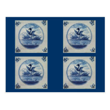 Antique Delft Blue Tile - Duck in the Water Post Cards