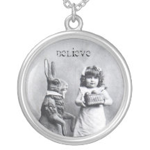Antique Easter Bunny Girl Post Card Believe Pendant