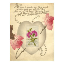 Antique Embroidered Valentine Card Post Cards
