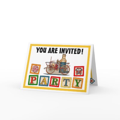 Antique Fire Truck Steam Pumper Party Invitation Greeting Cards by JustFirePoliceEMS