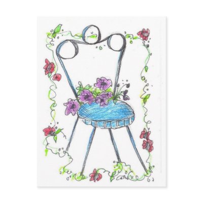 Antique Flower Chair Drawing Postcard by CountryGarden
