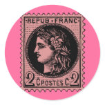 Antique French Stamp on Tshirts, Mugs, Hoodies Round Sticker