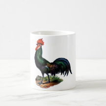 Antique Green Feathers Rooster Mug