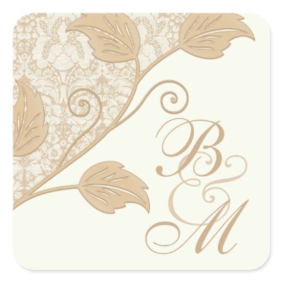 Antique Lace and Leaves Monogram Wedding Stickers by wasootch