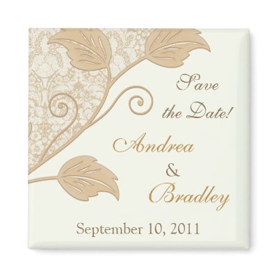 Antique Lace, Leaves Wedding Save the Date Magnet by wasootch