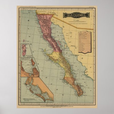 Antique Map Baja California Print by Philo_B
