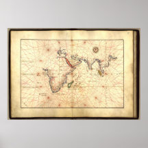 Antique Map Indian Ocean Agnese Atlas 1544 A.D. Print