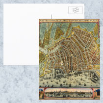 Antique Map of Amsterdam, Netherlands, Holland Postcard