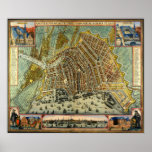 Antique Map of Amsterdam, Netherlands, Holland Posters