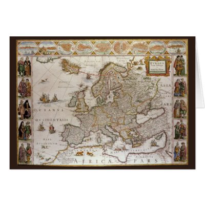 Antique Map of Europe, c1617 by Willem Jansz Blaeu Cards